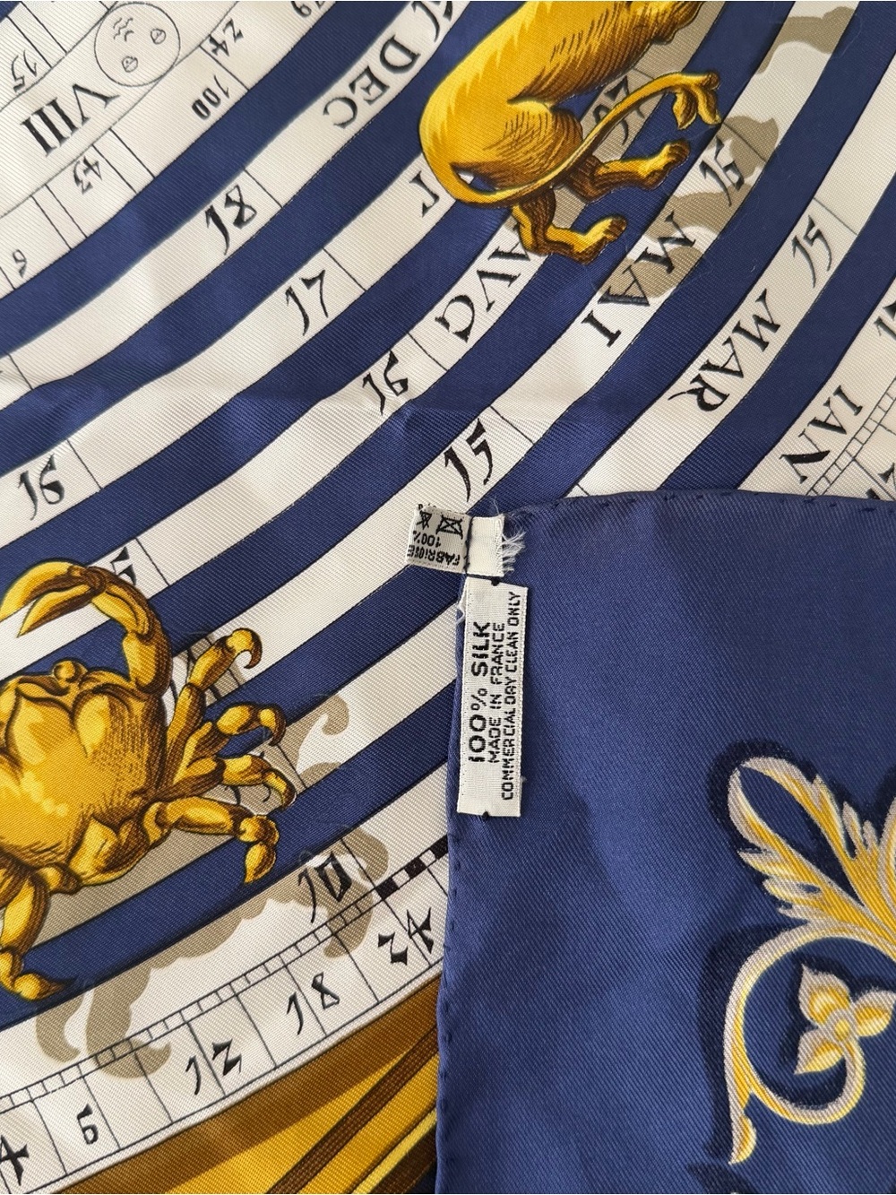 HERMES Silk Scarf THE ASTROLOGIE DIES ET HORE by F. Faconnet Blue Gold Astrology - Picture 2 of 8